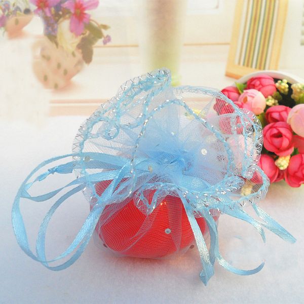 

500pcs diameter 26cm sky blue round sachet organza bag drawstring jewelry packaging bags for wedding/gift//candy/christmas