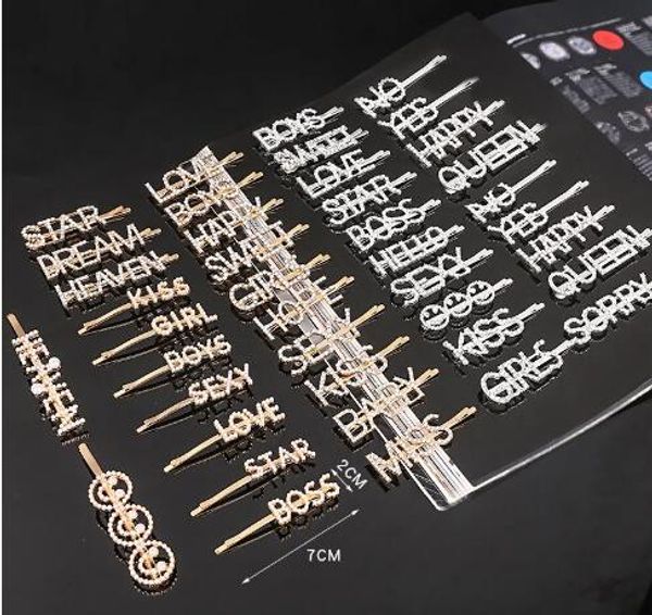 

sparkly gold sliver pearl letter hair clip word barrettes pins handmade rhinestones hair jewelry hair accessories for women gb1703, Golden;silver
