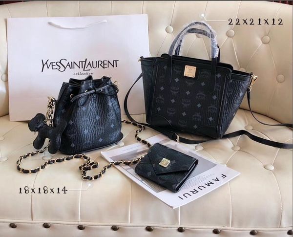 

2020 new selling classic wild women's leather black three-piece suit ladies fashion messenger bag handbag wild shoulder bag bucket bag