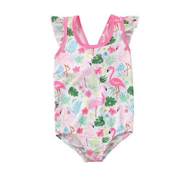 

us stock infant baby girls flamingo swimsuit swimwear swimming bathing suit 1-6y, White