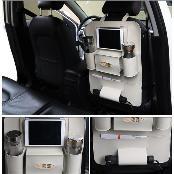 

travel car seat back storage bag pu leather scratch proof multi-pocket automobile organizer holder for cars truck van c44