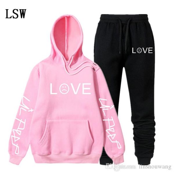 

lil peep hoodie sweatshirt sets men/women winter warm fleece hoodies sweatshirts+sweatpants suits hip hop pullover hooded el-8, Gray