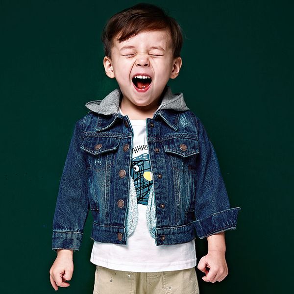 

baby boys and girls denim jacket 1-7 years old kids denim coat spring and autumn hooded metal buckle baby girl coat kids jacket, Blue;gray