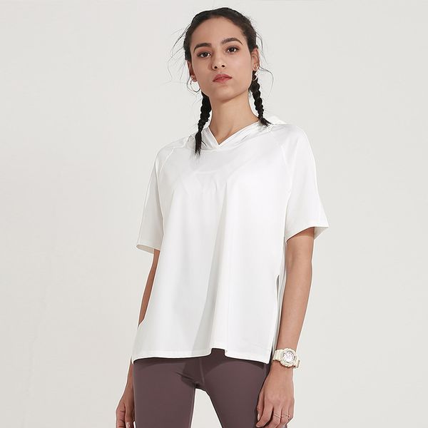 

women short sleeve gym t shirt sports running tshirt workout tank seamless fitness hooded side split sport crop yoga top, White;red