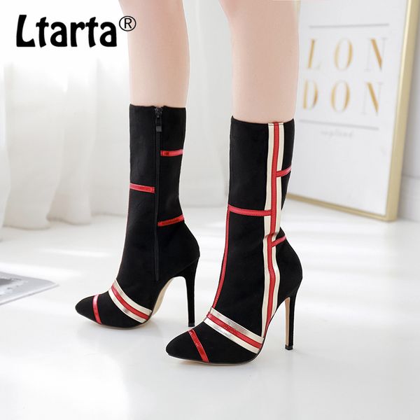 

ltarta women boot point toe shoes shoes woman clothes suede high heel medium and high boots large size zl-198-21, Black