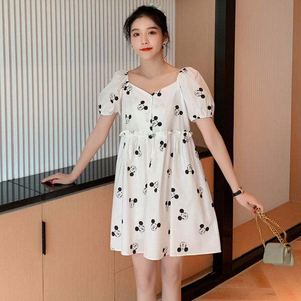 

6169# maternity clothes summer cotton short sleeve nursing lactation loose stylish dress for pregnant women mom dress, White