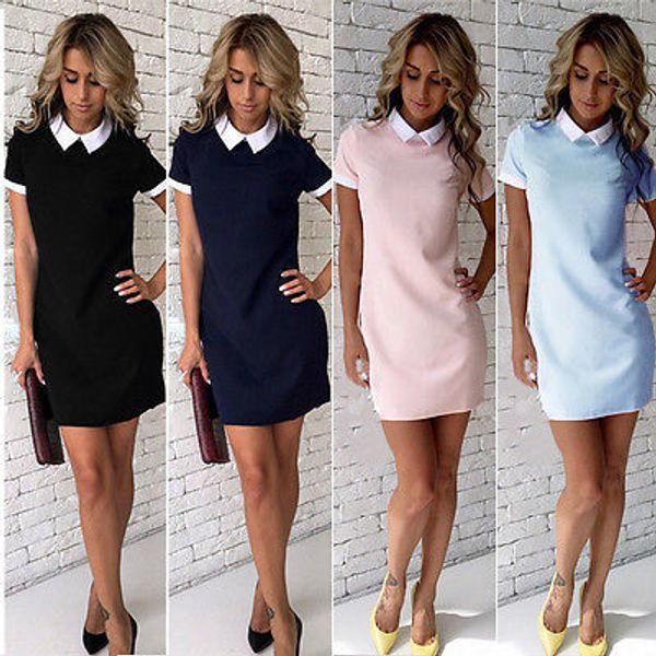 

new spring office lapel neck work ol wine red a line dress fashion summer short sleeve casual vintage party mini dress vestidos, Black;gray