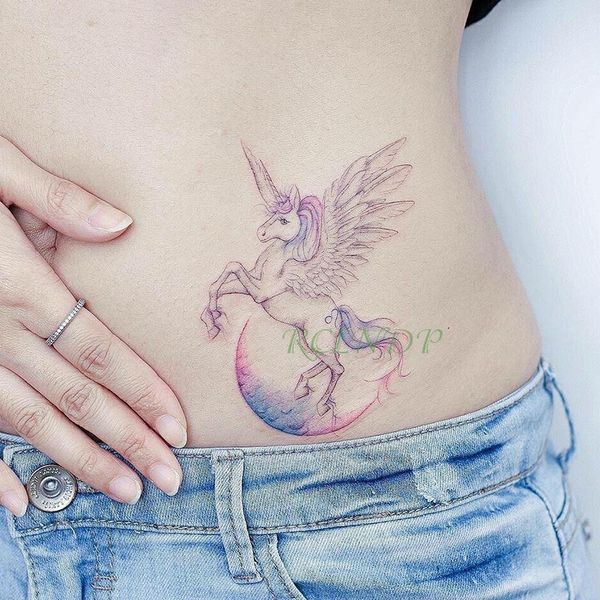 Acheter Autocollant De Tatouage Temporaire Imperméable Licorne Cheval Ange Lune Autocollants De Tatouage Flash Tatoo Faux Tatouages Tatouage Pour