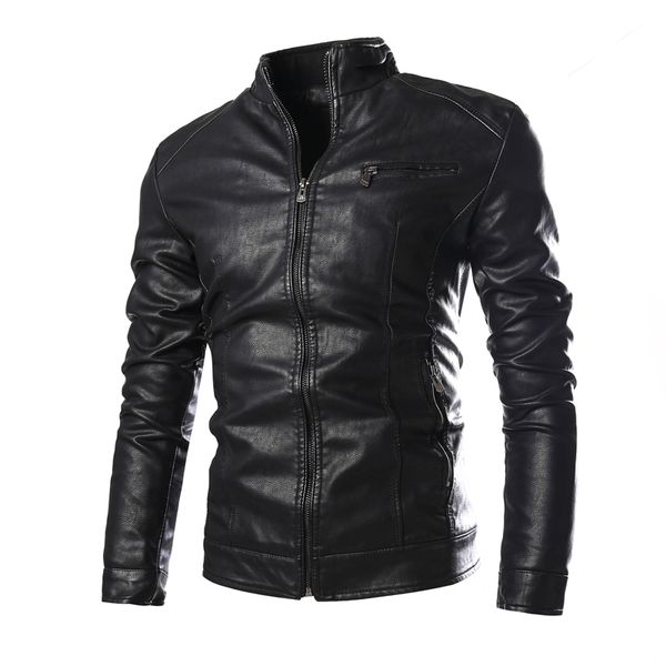 

men's fur & faux 2021 washed thickened stand collar quality leisure sports motorcycle leather jacket, Black