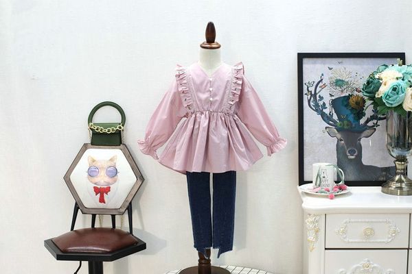 

2019 new spring item girl fashion long sleeve shirt embroidery design, Blue