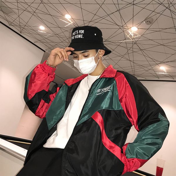 

men hip hop jacket oversized jacket spring coat harajuku retro windbreaker streetwear vintag color block patchwork e, Black;brown