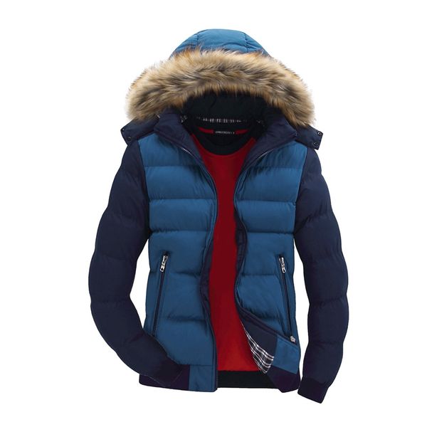 

men's faux fur coat hooded zipper warm parka plus size winter warm padded jacket, Black;brown