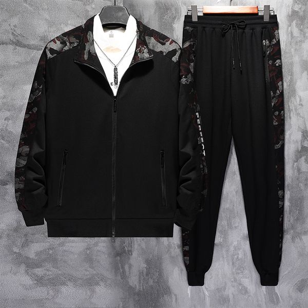 

to 9xl spring sport set men 2020 new loose sportswear windproof gym clothing classic flower sleeve big size sport suit male, Black;blue
