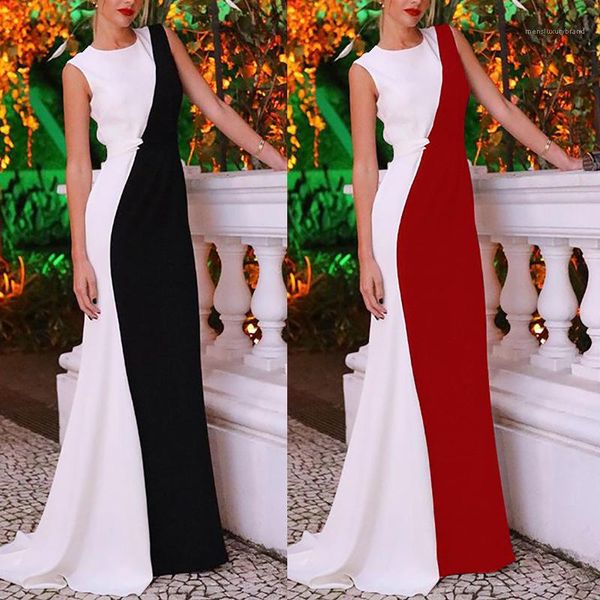 

panelled dresses sleeveless irregular elegant ol styles evening party dresses female dress stitching contrast color party womens summer, Black;gray