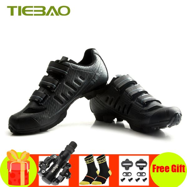 

tiebao cycling shoes sapatilha ciclismo mtb bike bicycle spd bisiklet pedals shoes breathable self-locking mtb riding sneakes, Black