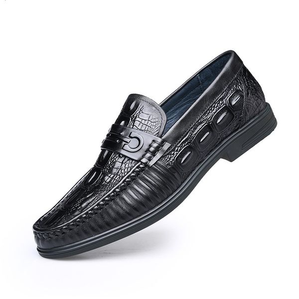 

peas shoes men crocodile pattern casual shoes genuine leather cowhide driving male lazy men walking slip-on footwear, Black