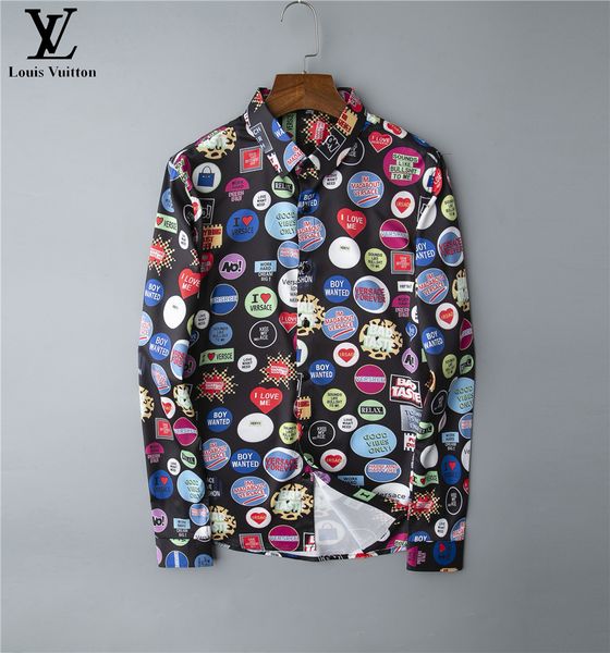 

2020 men's shirts logistics new men's casual prints lapel slim luxury long sleeve shirt european and american brand fashion trend, White;black