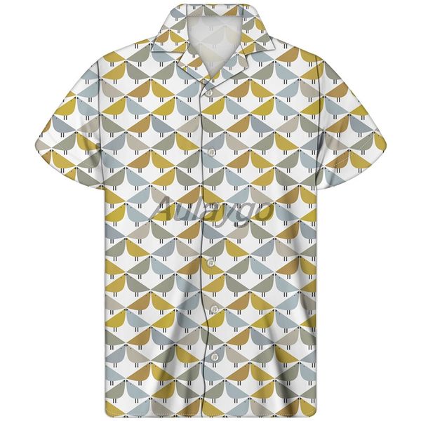 

cute bird pattern men short sleeve guayaberas for men plus size soft mens clothing hawaiian shirt camisa hawaiana hombre, White;black