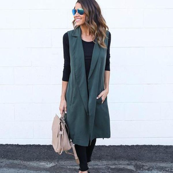 

clothes designer panelled womens vests fashion sleeveless with belt long coat european and american style donna casual, Black;white