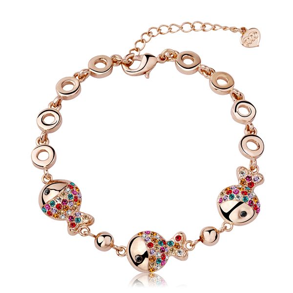 

lovely fish design austrian crystals bracelet women lady charm bangle (cb011, Golden;silver