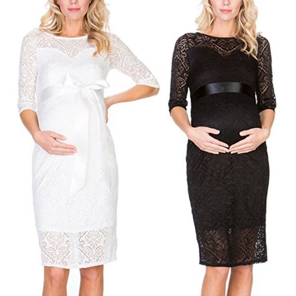 

maternity dress womens mother half sleeve lace pregnants dress for maternity clothes women dresses #40, White