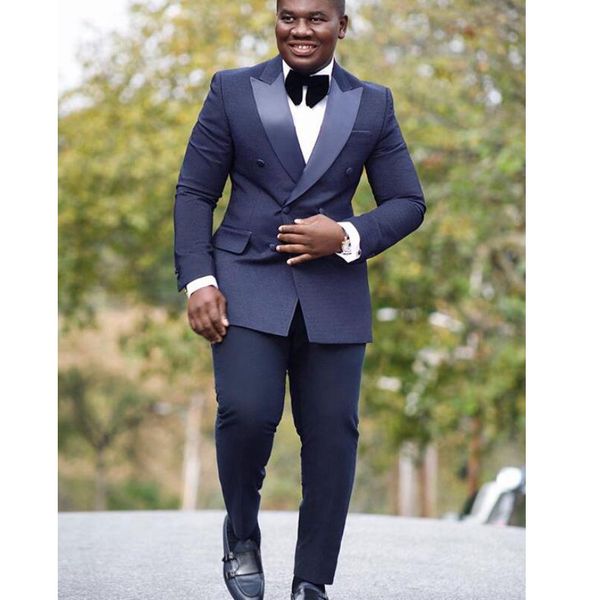 

navy blue slim fit mens suits for weddng prom groom tuxedos double breaded tailored made formal man suit 2 piece jacket pants, Black;gray