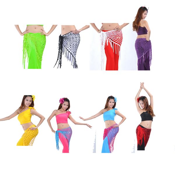 

shunning belly dance costume belly hip scarf dance belt teasel wrap, Black;red