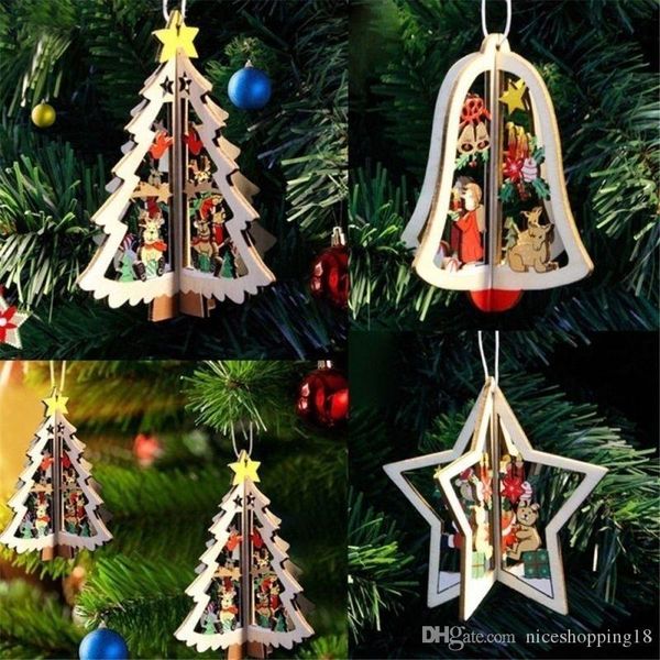 

3 style xmas tree pendant embellishments hanging home christmas party 3d wooden decoration drop ornaments 259