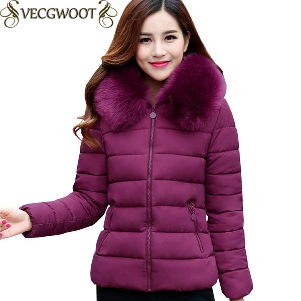 

2019 winter jacket women new cotton-padded jacket plus size hooded warm women solid color fashion fur collar parkas x1009, Black
