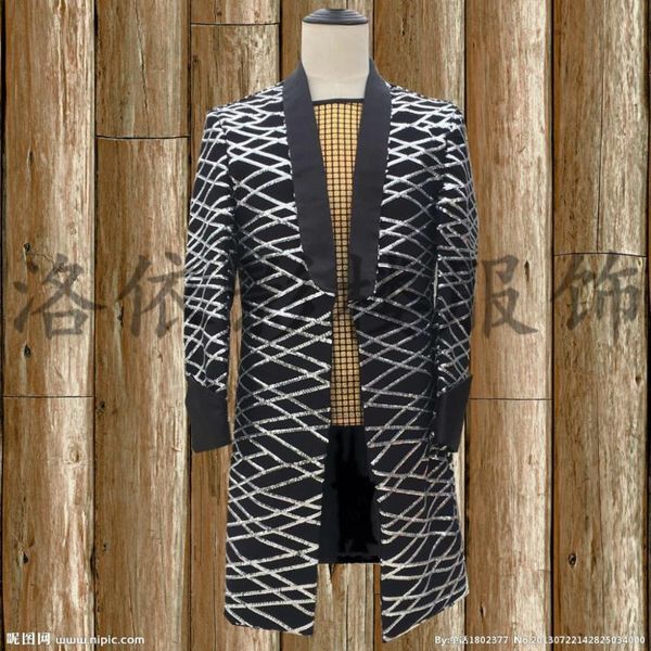

s-5xl 2017 новая мужская одежда bigbang gd hair stylist fashion rock long sequined costume suit plus size singer dace costumes, White;black