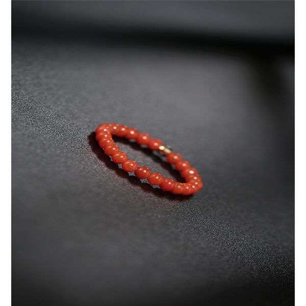 

dmbs020 liangshan south red agate ring female day genuine yellow 18k gold small beaded ring gift, Golden;silver