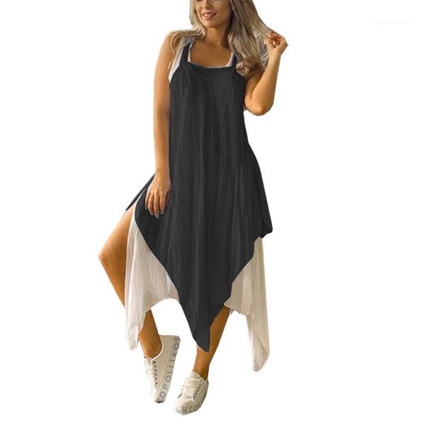 

summer womens irregular dresses two pieces solid color dresses square neck casual breathable ladies maxi summer ladies clothing, Black;gray