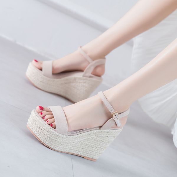 

2020 summer open toe black platform sandals sale of women's shoes wedge buckle strap high heels suit female beige ladies