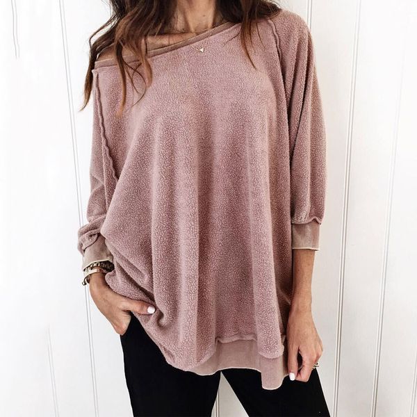 

women sweatshirt pullovers fuzzy autumn winter warm long sleeve solid beading long sleeve o-neck pullover blouse moletom, Black