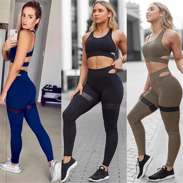 

женщины тонкий спортивный костюм фитнес йога set sports bra и брюки колготки без рукавов рубашки exercise gym tracksuit спортивная одежда дл