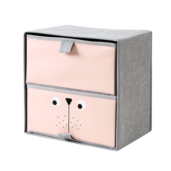 

2 grid retractable drawer box fabric clothes drawer artifact with lid clothing underwear drawer box non-woven folding(pink