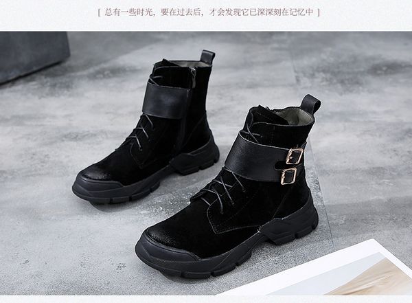 

2019 autumn new leather boots casual women's boots retro booties, Black
