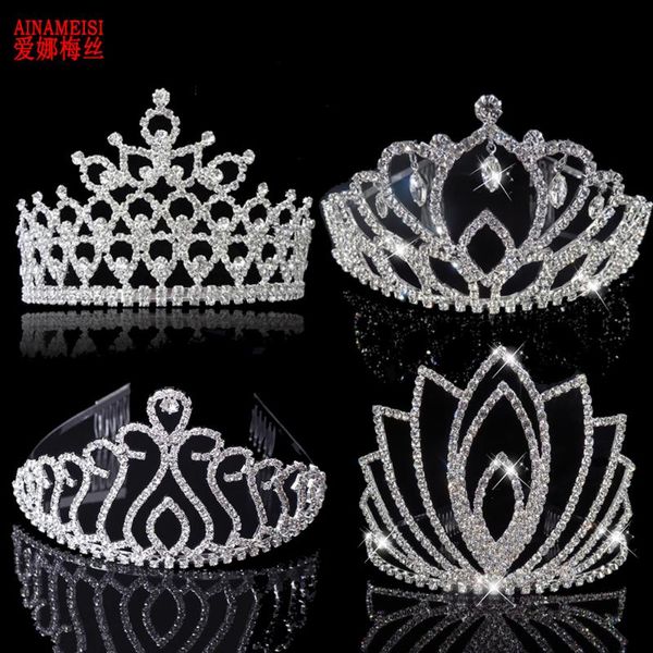 

ainameisi 9 style luxury silver crystal bridal tiaras and crowns comb pageant headbands big crown wedding hair jewelry for women, Golden;white