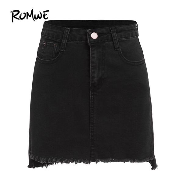 

romwe autumn mini skirts casual skirts for women plain black with pockets above knee denim bodycon skirt streetwear punk skirt, Black;gray