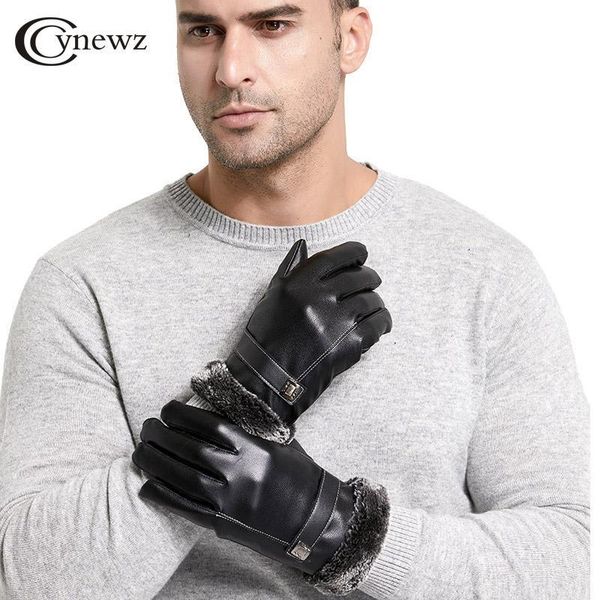 

leather gloves men winter gloves touch screen windproof keep warm driving guantes male autumn business leather black, Blue;gray
