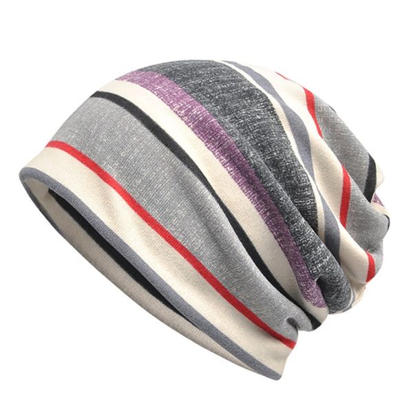 

breathable stretch hat neck warmer head wear beanies cap scarf 2 in 1 striped flannel casual style sunshade