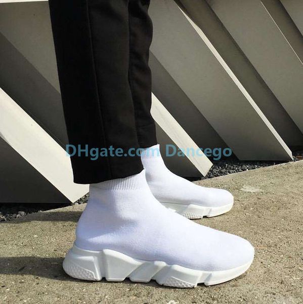 

2019 new speed trainer mens womens fashion luxury designer shoes paris men women black white stretch knit mid casual shoes sneakers