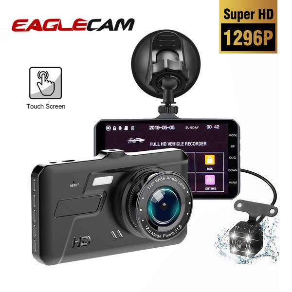 

4" ips touch screen dual lens dash cam full hd 1080p dvrs car dvr backup rear view registrator video recorder night version