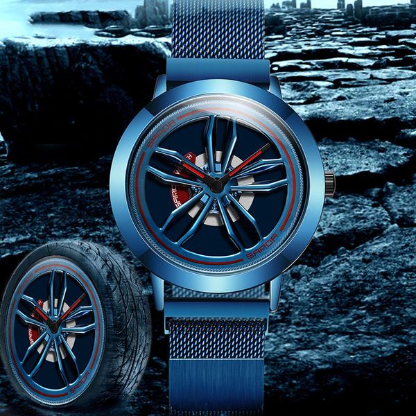 

fashion casual running rotate wheel personality waterproof mesh belt magnet quartz watch, Slivery;brown