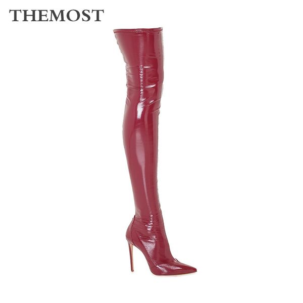 

arqa brand fashion show over the knee ladies boots pu patent leather mouth ladies long boots zapatos de mujer botas, Black