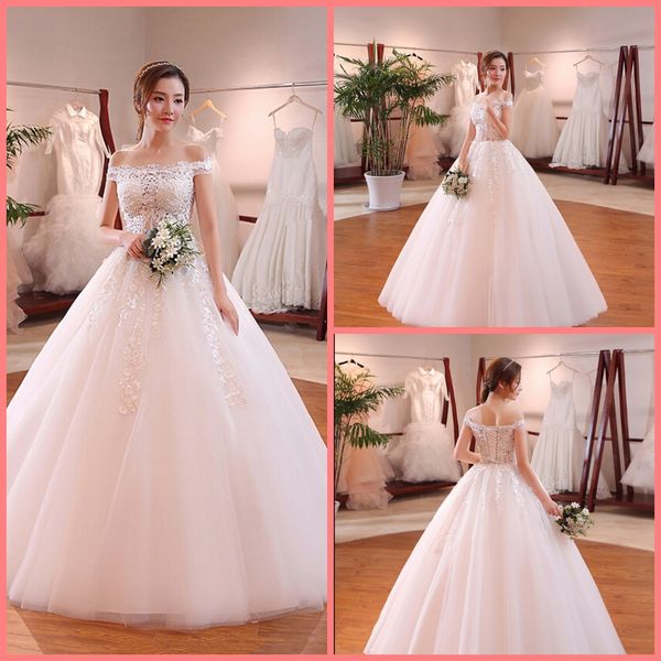 

robe de soiree ball gown white lace appliques beaded wedding dress off the shoulder short sleeve corset illusion bride gowns ing