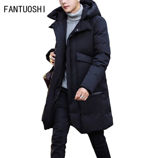 

winter jacket men long parka jacket thick hat parka coat men warm solid color windproof black large size 4xl, Tan;black