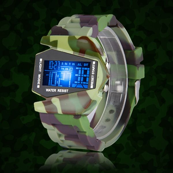 

cwqd0 personalized led waterproof camouflage aircraft colorful flash fighter student personalized led waterproof camouflage aircraft watch c, Blue