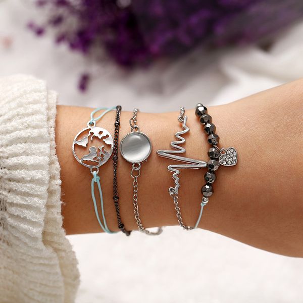 

5 pcs black beads heart shaped crystal bracelet