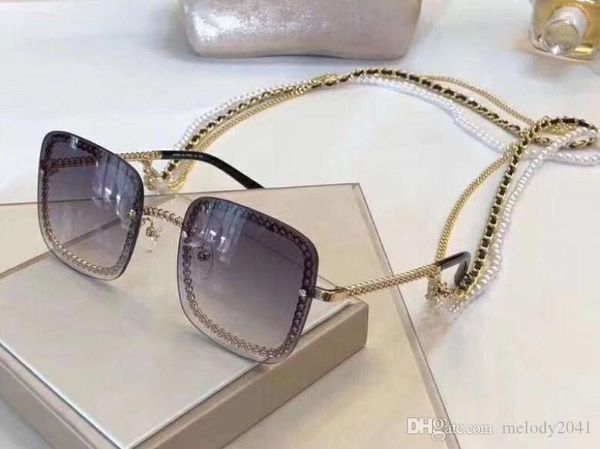 

luxury designer sunglasses for women and men square chain frame and temples fashion women metal chain buckle 7 colors